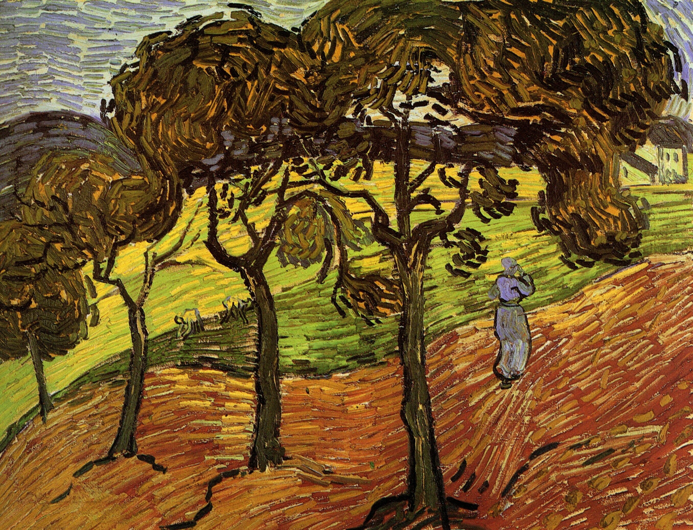Картина Ван Гога Пейзаж с деревьями и фигурами 1889